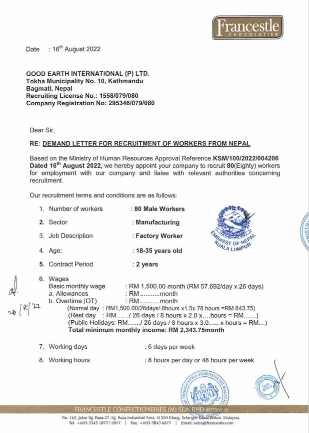 Francestle Confectioneries Demand Letter